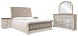 Realyn King Upholstered Sleigh Bed, Dresser, Mirror and 2 Nightstands - B743B51