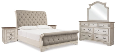 Realyn King Upholstered Sleigh Bed, Dresser, Mirror and 2 Nightstands - B743B51