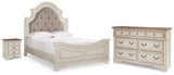 Realyn Queen Upholstered Panel Bed, Dresser and Nightstand - B743B101