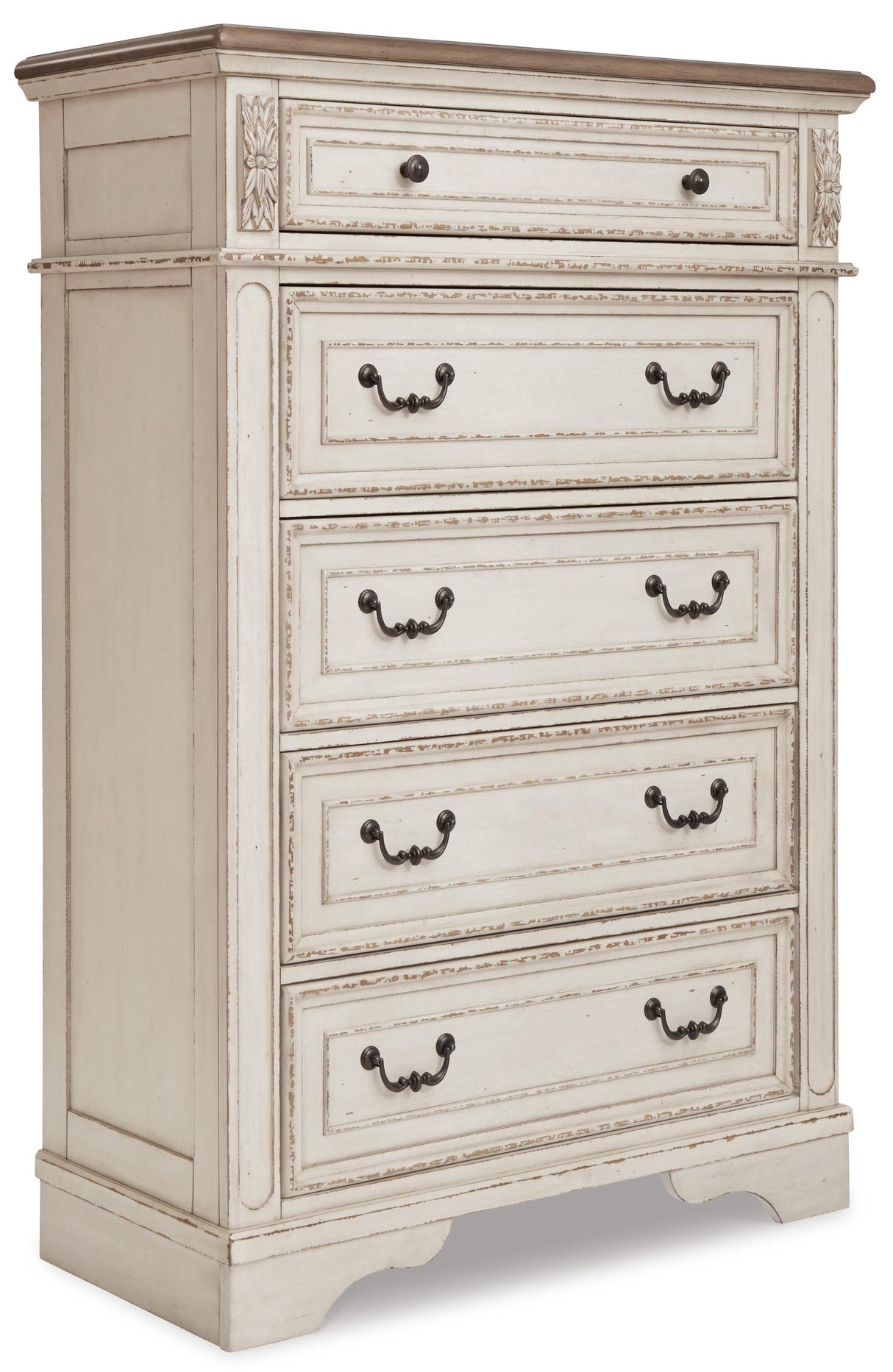 Realyn California King Upholstered Bed, Dresser, Mirror and Chest - B743B25
