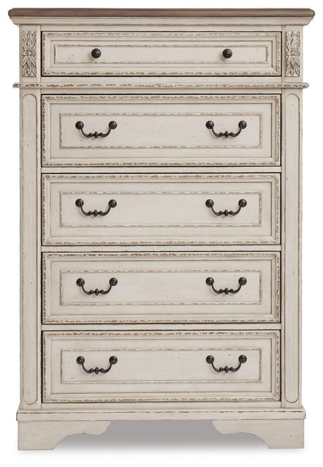 Realyn Queen Panel Bed, Dresser, Mirror and Chest - B743B28