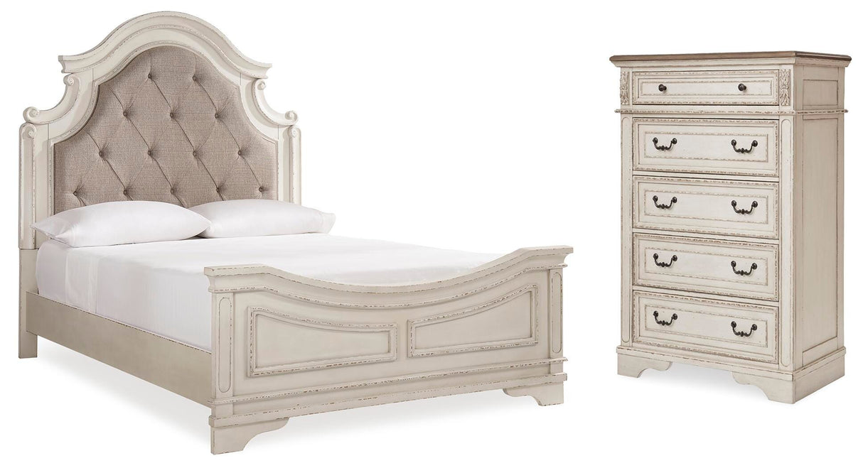 Realyn Queen Upholstered Panel Bed and Chest - B743B54