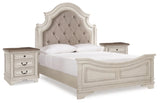 Realyn Queen Upholstered Panel Bed and 2 Nightstands - B743B55