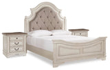 Realyn Queen Upholstered Panel Bed and 2 Nightstands - B743B55