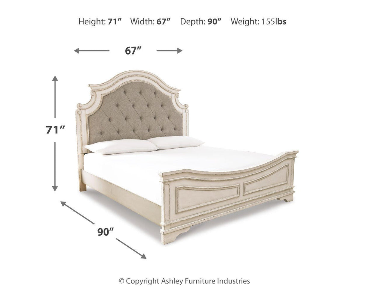 Realyn Queen Upholstered Panel Bed and 2 Nightstands - B743B55