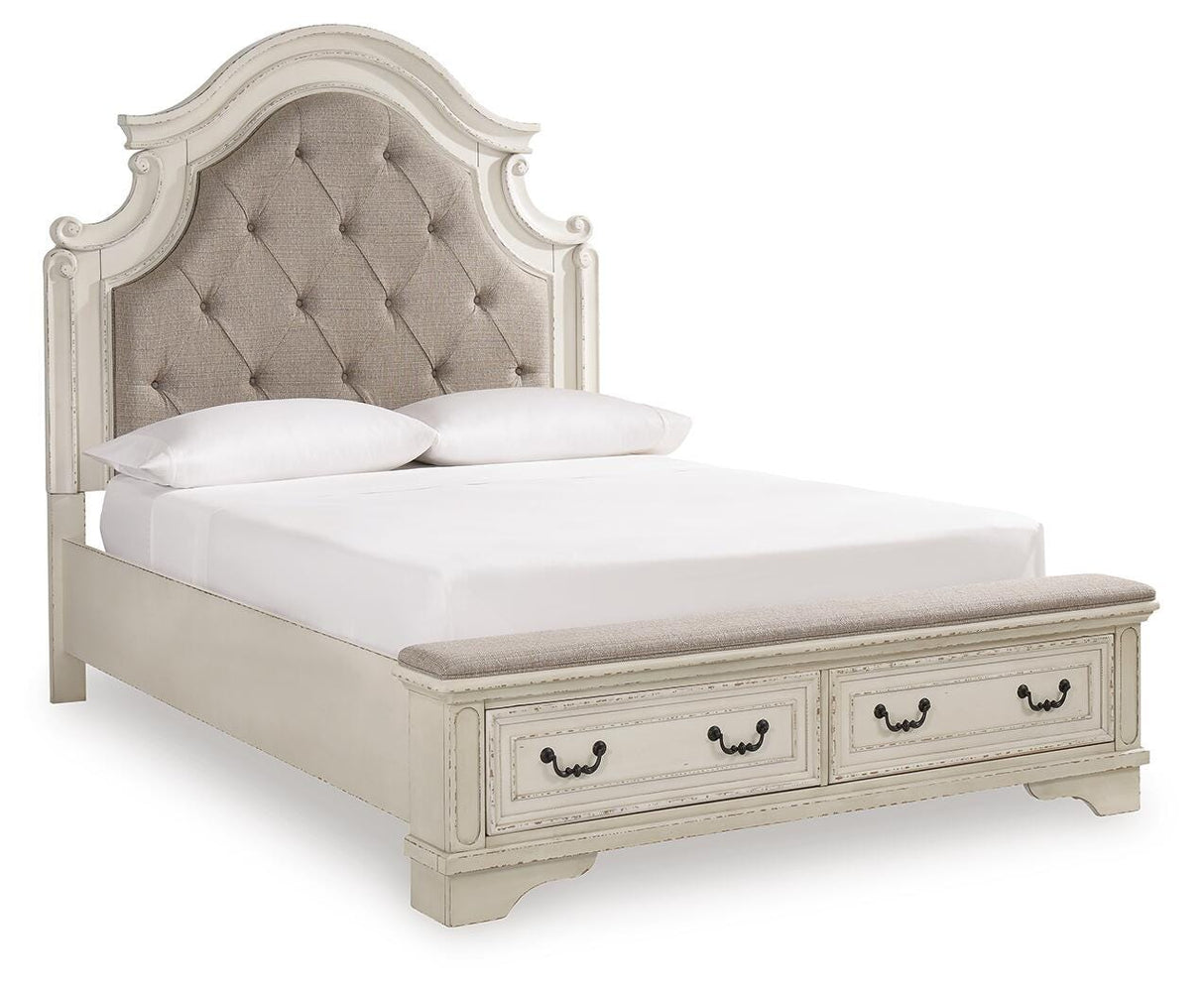 Realyn Queen Upholstery Panel Bed, Dresser, Mirror and Nightstand - B743B36