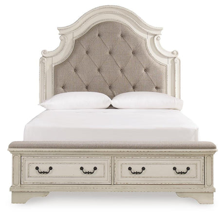 Realyn Queen Upholstery Panel Bed, Dresser, Mirror and Nightstand - B743B36