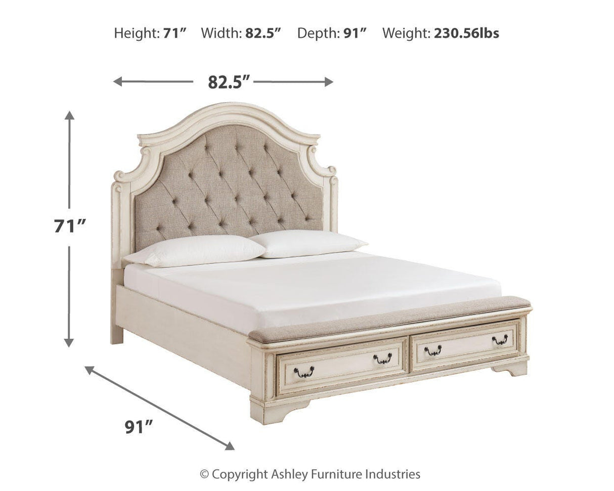 Realyn California King Upholstered Bed, Dresser, Mirror and Chest - B743B25