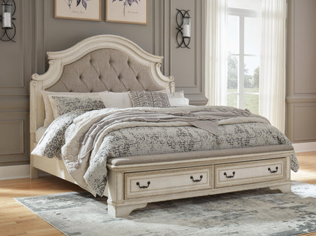 Realyn King Upholstered Panel Storage Bed and 2 Nightstands - B743B87