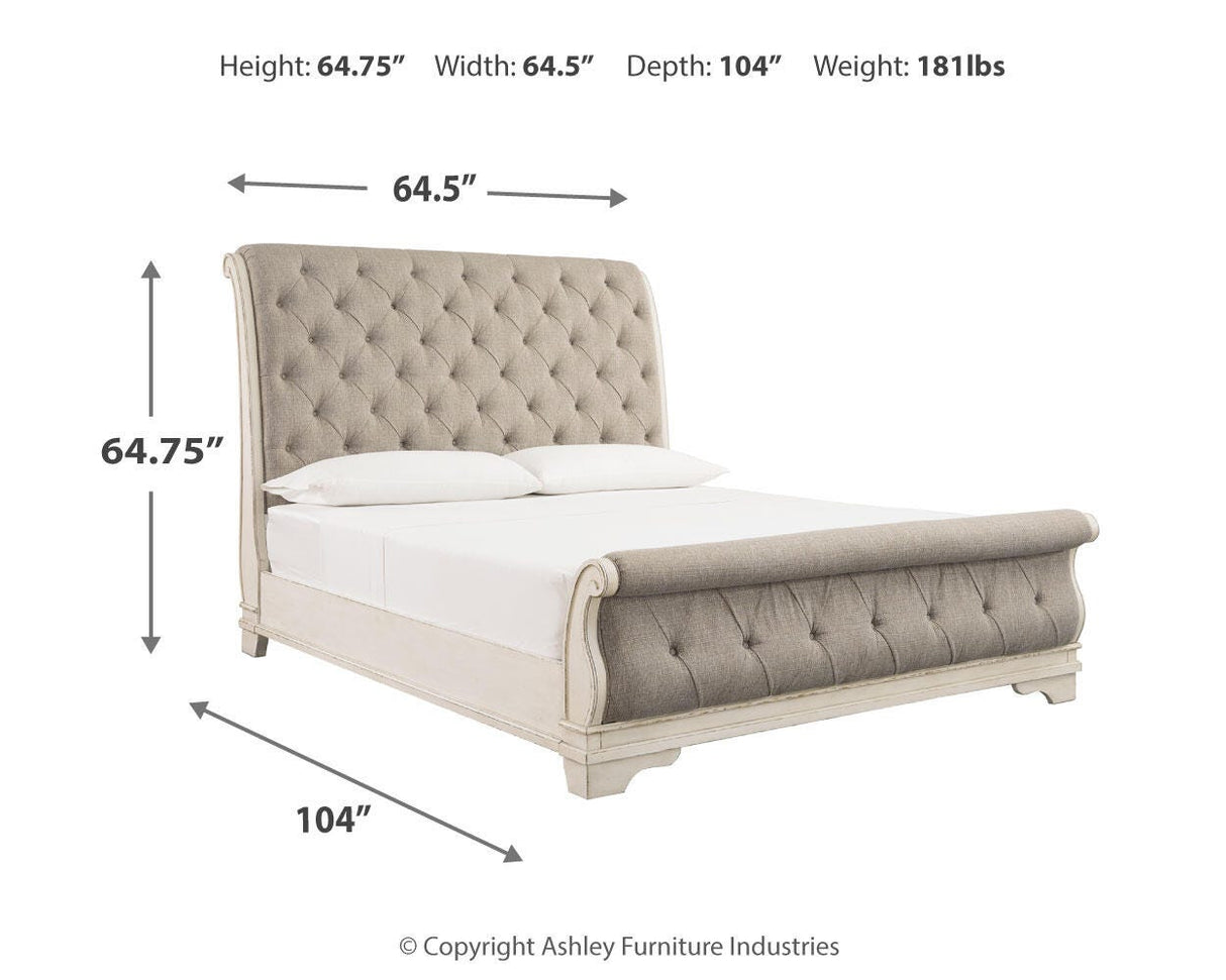 Realyn Queen Upholstered Sleigh Bed, Dresser and Mirror - B743B5
