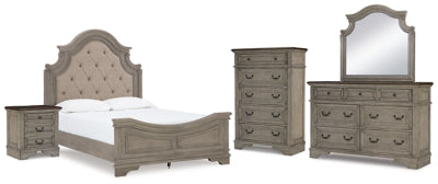 Lodenbay Queen Upholstered Panel Bed, Dresser, Mirror, Chest and Nightstand - B751B9