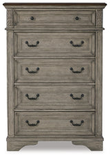 Lodenbay Queen Upholstered Panel Bed, Dresser, Mirror, Chest and Nightstand - B751B9
