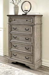 Lodenbay Queen Upholstered Panel Bed, Dresser, Mirror, Chest and Nightstand - B751B9