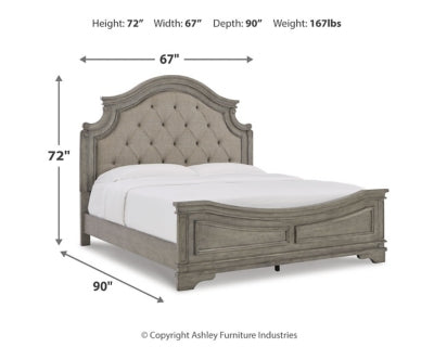 Lodenbay Queen Upholstered Panel Bed, Dresser, Mirror, Chest and Nightstand - B751B9