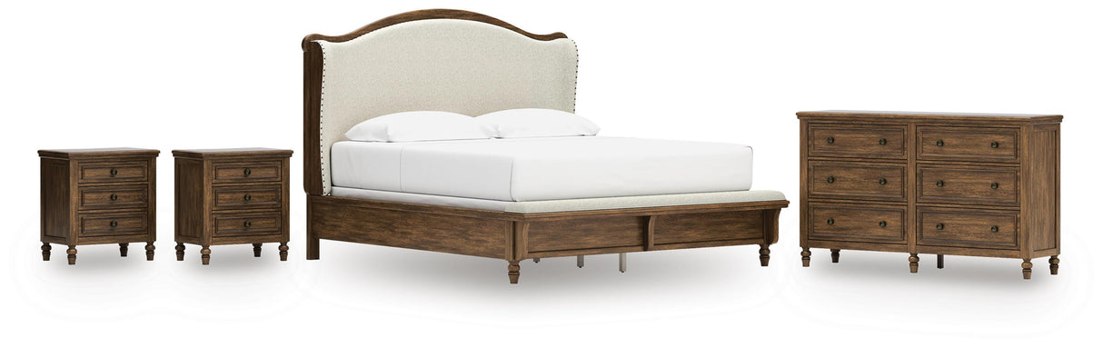 Sturlayne King Upholstered Panel Bed, Dresser and 2 Nightstands - B787B7