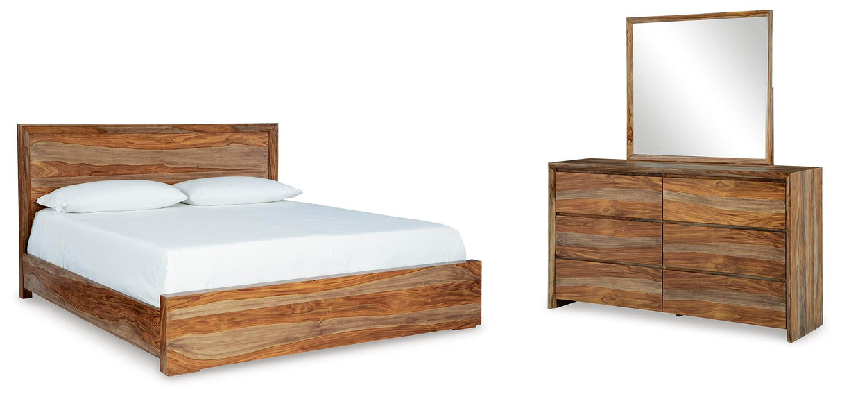 Dressonni California King Panel Bed, Dresser and Mirror - B790B7