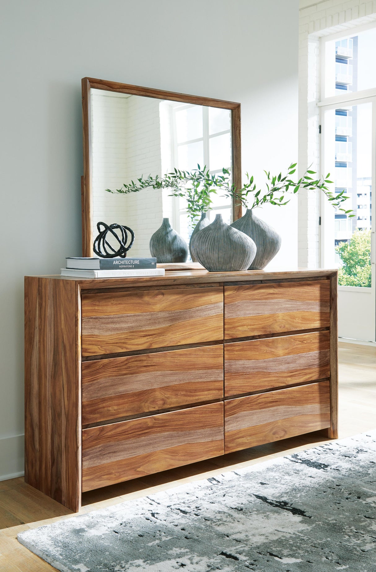 Dressonni California King Panel Bed, Dresser and Mirror - B790B7