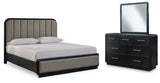 Rowanbeck California King Upholstered Panel Bed, Dresser and Mirror - B821B7
