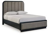 Rowanbeck Queen Upholstered Panel Bed, Dresser and Mirror - B821B3