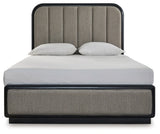 Rowanbeck Queen Upholstered Panel Bed, Dresser and Mirror - B821B3