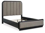 Rowanbeck Queen Upholstered Panel Bed, Dresser and Mirror - B821B3