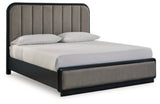 Rowanbeck King Upholstered Panel Bed, Dresser and Mirror - B821B6