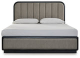 Rowanbeck King Upholstered Panel Bed, Dresser and Mirror - B821B6