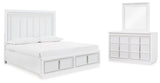 Chalanna Queen Upholstered Storage Bed, Dresser and Mirror - B822B3