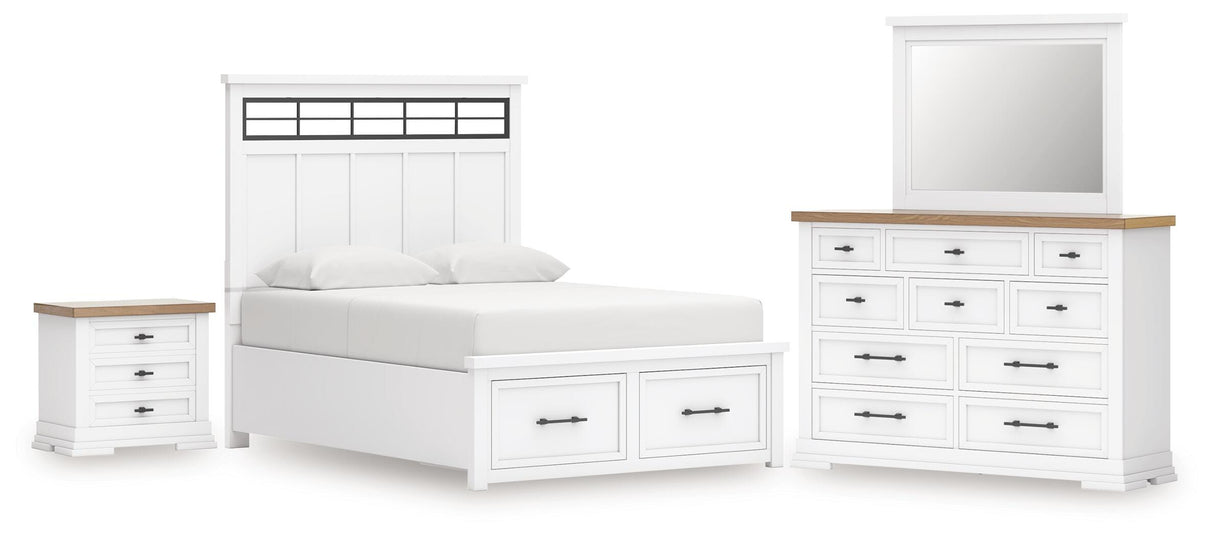 Ashbryn King Panel Storage Bed, Dresser, Mirror and Nightstand - B844B9