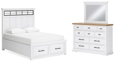 Ashbryn Queen Panel Storage Bed, Dresser and Mirror - B844B3