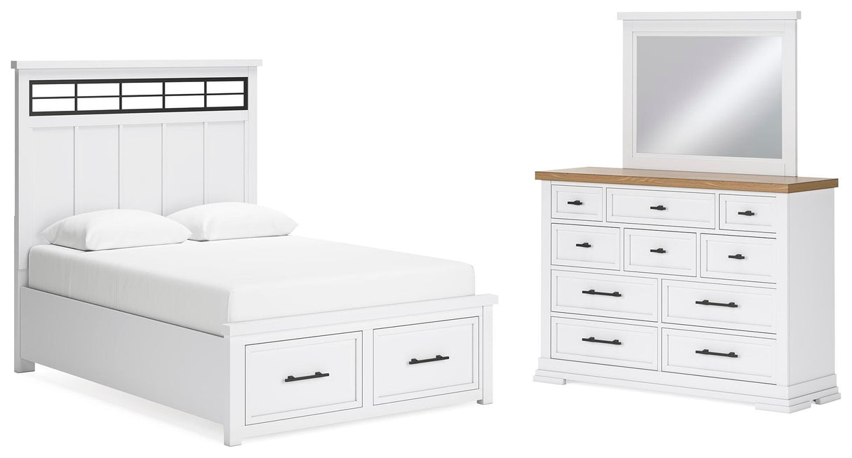 Ashbryn Queen Panel Storage Bed, Dresser and Mirror - B844B3