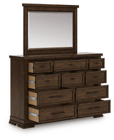 Taffenbrook Queen Panel Storage Bed, Dresser and Mirror - B849B3