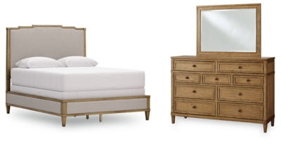 Sharlance Queen Upholstered Panel Bed, Dresser and Mirror - B895B3