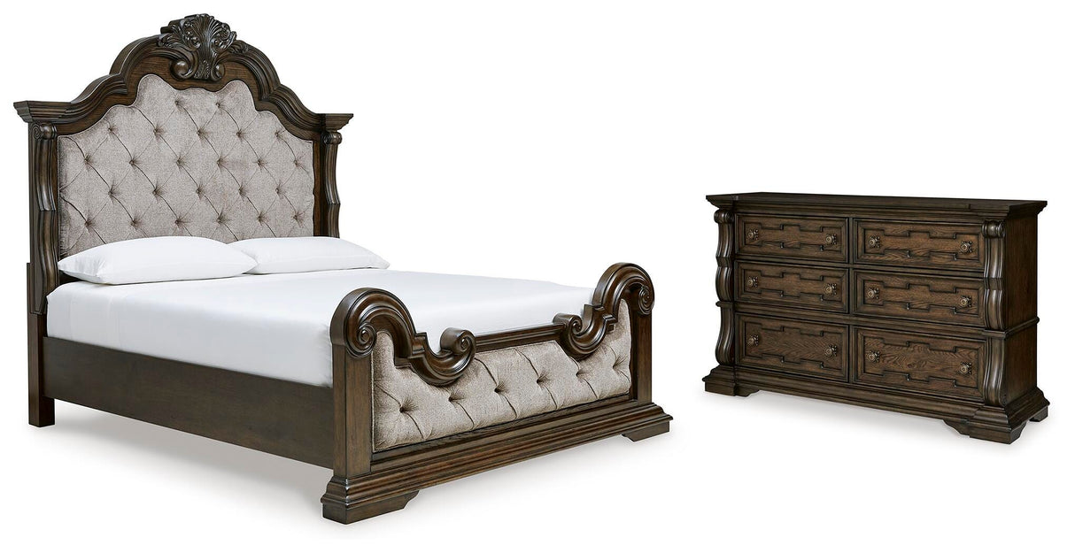 Maylee King Upholstered Panel Bed and Dresser - B947B23