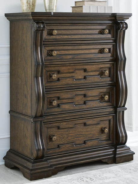 Maylee Queen Upholstered Bed, Dresser, Chest and Nightstand - B947B12