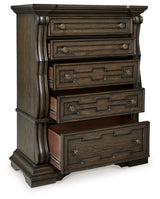 Maylee Queen Upholstered Bed, Dresser, Chest and Nightstand - B947B12