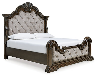 Maylee Queen Upholstered Bed, Dresser and Mirror - B947B3