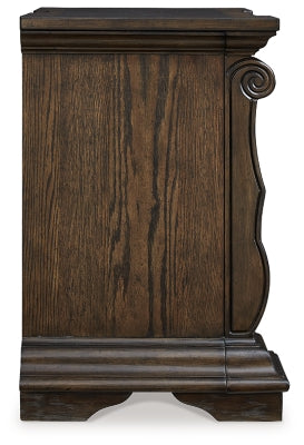 Maylee Queen Upholstered Panel Bed, Dresser, Mirror and Nightstand - B947B18