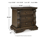 Maylee Queen Upholstered Panel Bed, Dresser, Mirror and Nightstand - B947B18