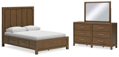 Cabalynn Queen Panel Bed with Storage, Dresser and Mirror - B974B5