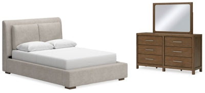 Cabalynn Queen Upholstered Bed, Dresser and Mirror - B974B3