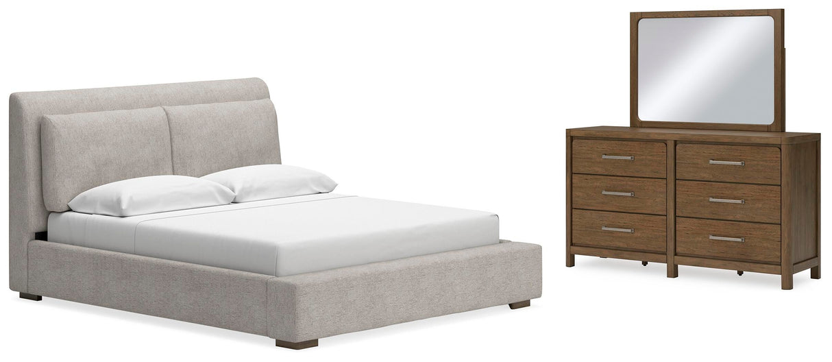 Cabalynn California King Upholstered Bed, Dresser and Mirror - B974B11