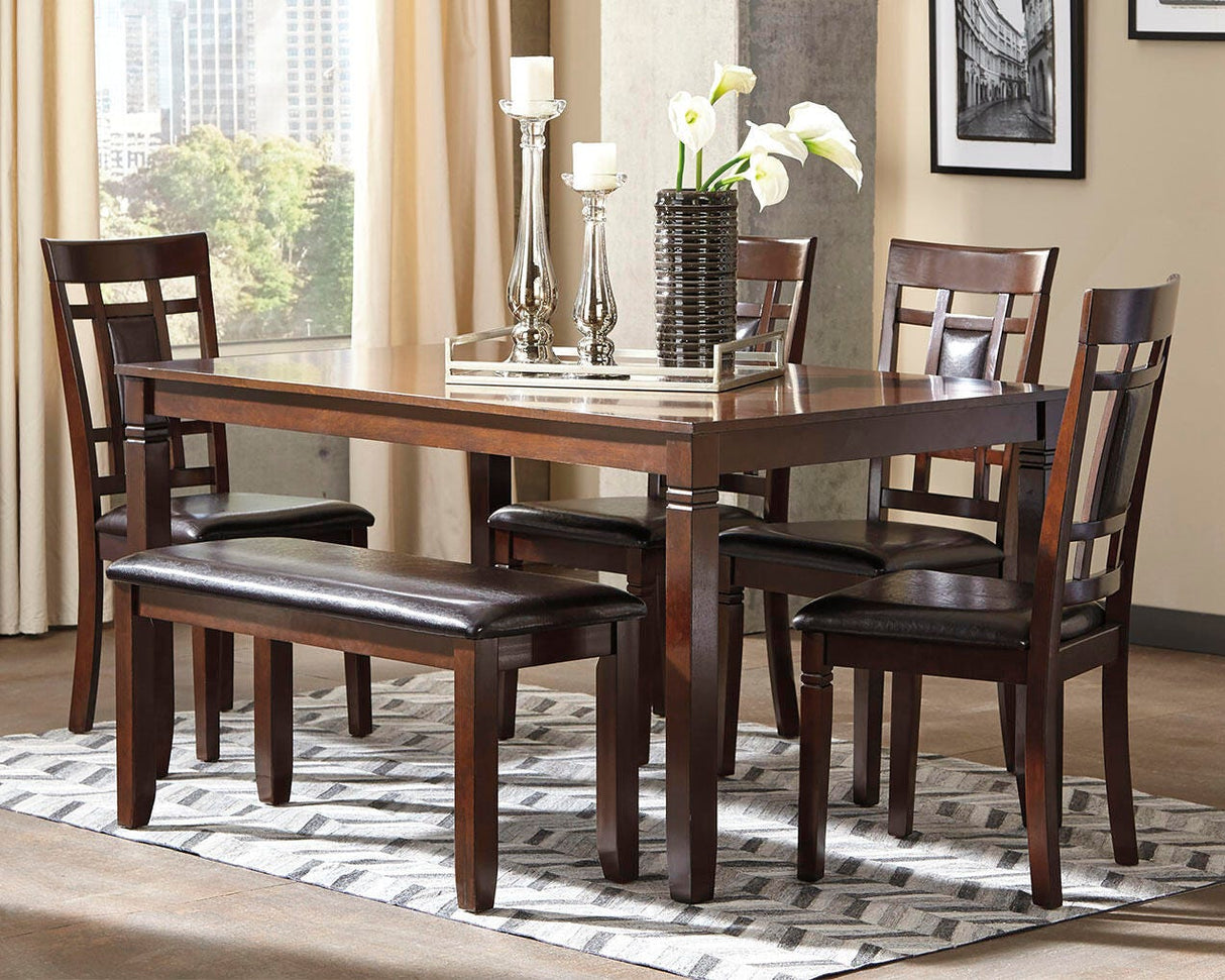 Bennox Dining Table and Chairs with Bench (Set of 6) - D384-325