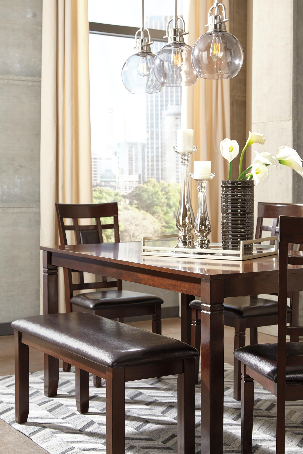 Bennox Dining Table and Chairs with Bench (Set of 6) - D384-325