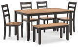 Gesthaven Dining Table with 4 Chairs and Bench (Set of 6) - D396-325