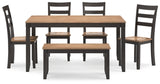 Gesthaven Dining Table with 4 Chairs and Bench (Set of 6) - D396-325