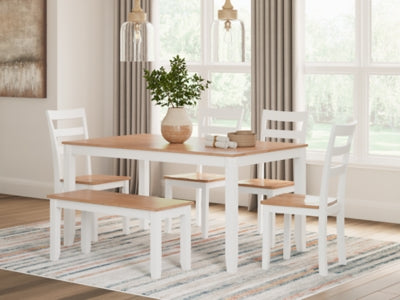 Gesthaven Dining Table with 4 Chairs and Bench (Set of 6) - D398-325