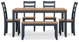 Gesthaven Dining Table with 4 Chairs and Bench (Set of 6) - D399-325