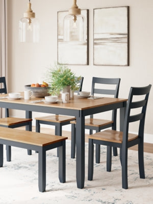 Gesthaven Dining Table with 4 Chairs and Bench (Set of 6) - D399-325