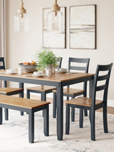 Gesthaven Dining Table with 4 Chairs and Bench (Set of 6) - D399-325